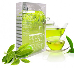 Premium green tea spa treatment products including tea leaves and oils used in pedicures at Rubi Nail Spa